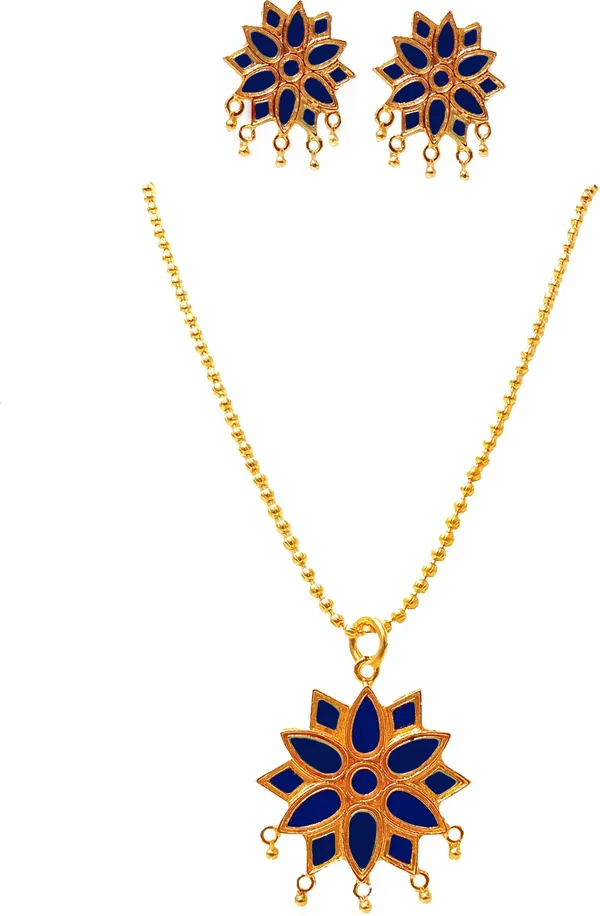 Assamese_Traditional_Gold_Plated_Blue_Colour_Star_Chain_Pendant_Set_For_Women